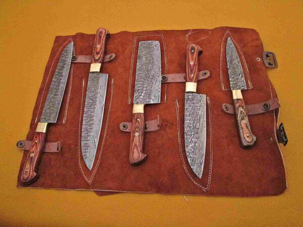 Custom Handmade Damascus Steel Chef Knife Set With Leather Roller Kit | Christmas Gift, Birthday Gift, Wedding Gift, Anniversary Gift, Valentine's Gift