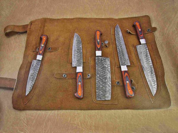 Custom Handmade Damascus Steel Chef Knife Set With Leather Roller Kit | Christmas Gift, Birthday Gift, Wedding Gift, Anniversary Gift, Valentine's Gift - Image 2