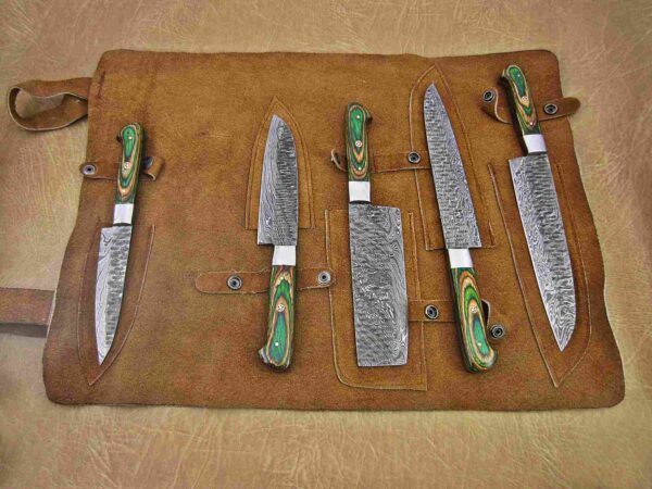 Custom Handmade Damascus Steel Chef Knife Set With Leather Roller Kit | Christmas Gift, Birthday Gift, Wedding Gift, Anniversary Gift, Valentine's Gift