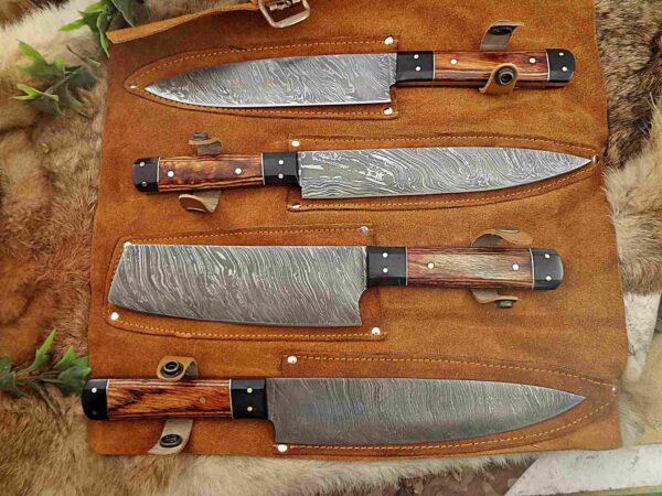 Custom Handmade Damascus Steel Chef Knife Set With Leather Roller Kit | Christmas Gift, Birthday Gift, Wedding Gift, Anniversary Gift, Valentine's Gift