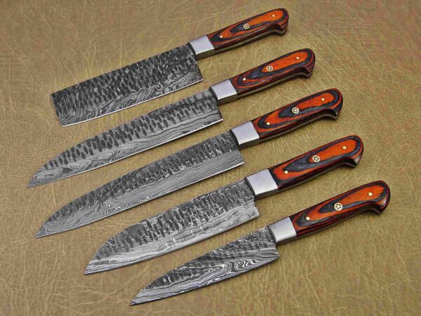 Custom Handmade Damascus Steel Chef Knife Set With Leather Roller Kit | Christmas Gift, Birthday Gift, Wedding Gift, Anniversary Gift, Valentine's Gift - Image 3