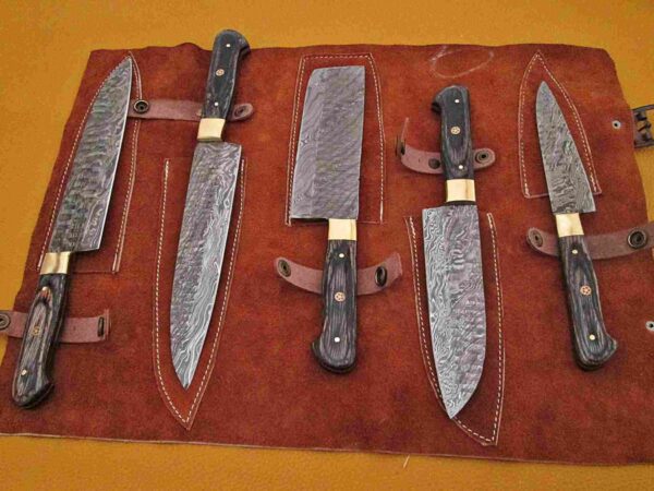 Custom Handmade Damascus Steel Chef Knife Set With Leather Roller Kit | Christmas Gift, Birthday Gift, Wedding Gift, Anniversary Gift, Valentine's Gift