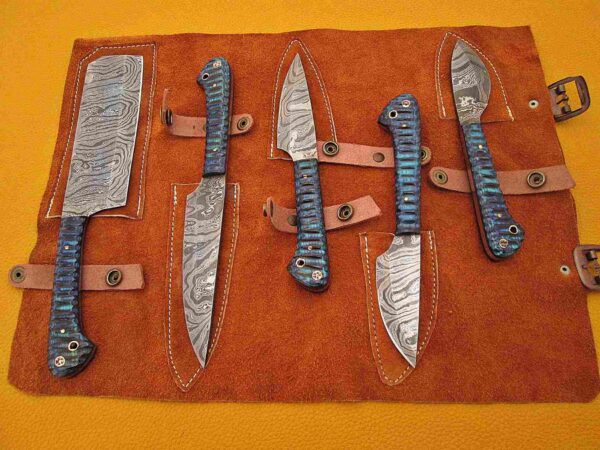 Custom Handmade Damascus Steel Chef Knife Set With Leather Roller Kit | Christmas Gift, Birthday Gift, Wedding Gift, Anniversary Gift, Valentine's Gift