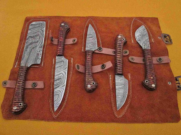 Custom Handmade Damascus Steel Chef Knife Set With Leather Roller Kit | Christmas Gift, Birthday Gift, Wedding Gift, Anniversary Gift, Valentine's Gift