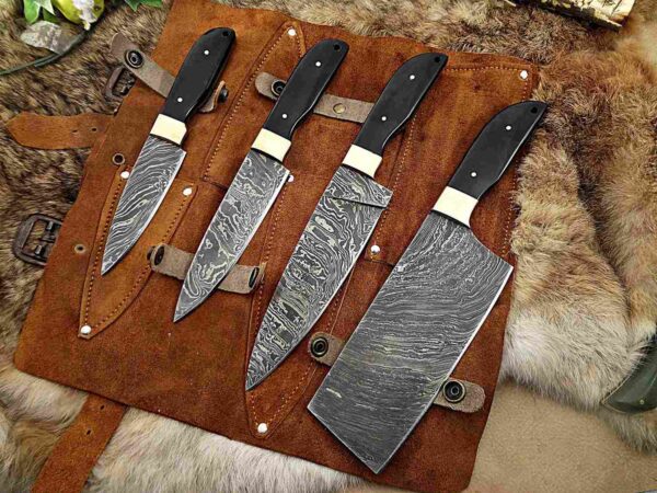 Custom Handmade Damascus Steel Chef Knife Set With Leather Roller Kit | Christmas Gift, Birthday Gift, Wedding Gift, Anniversary Gift, Valentine's Gift