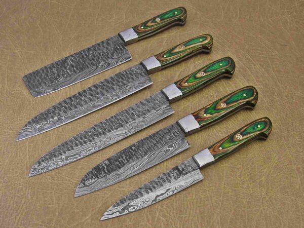 Custom Handmade Damascus Steel Chef Knife Set With Leather Roller Kit | Christmas Gift, Birthday Gift, Wedding Gift, Anniversary Gift, Valentine's Gift - Image 3