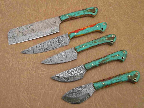 Custom Handmade Damascus Steel Chef Knife Set With Leather Roller Kit | Christmas Gift, Birthday Gift, Wedding Gift, Anniversary Gift, Valentine's Gift - Image 2