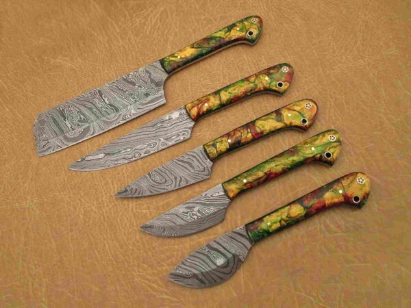 Custom Handmade Damascus Steel Chef Knife Set With Leather Roller Kit | Christmas Gift, Birthday Gift, Wedding Gift, Anniversary Gift, Valentine's Gift - Image 2