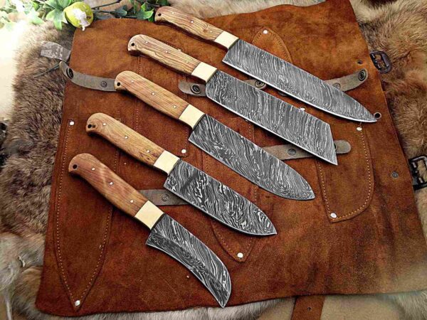 Custom Handmade Damascus Steel Chef Knife Set With Leather Roller Kit | Christmas Gift, Birthday Gift, Wedding Gift, Anniversary Gift, Valentine's Gift - Image 3