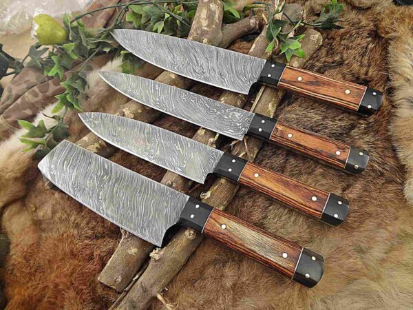 Custom Handmade Damascus Steel Chef Knife Set With Leather Roller Kit | Christmas Gift, Birthday Gift, Wedding Gift, Anniversary Gift, Valentine's Gift - Image 3