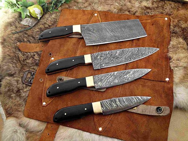 Custom Handmade Damascus Steel Chef Knife Set With Leather Roller Kit | Christmas Gift, Birthday Gift, Wedding Gift, Anniversary Gift, Valentine's Gift - Image 3