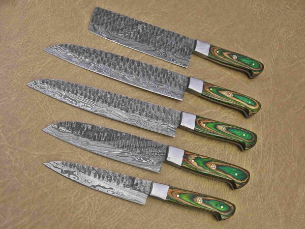 Custom Handmade Damascus Steel Chef Knife Set With Leather Roller Kit | Christmas Gift, Birthday Gift, Wedding Gift, Anniversary Gift, Valentine's Gift - Image 4