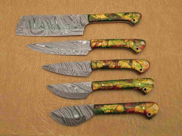 Custom Handmade Damascus Steel Chef Knife Set With Leather Roller Kit | Christmas Gift, Birthday Gift, Wedding Gift, Anniversary Gift, Valentine's Gift - Image 3