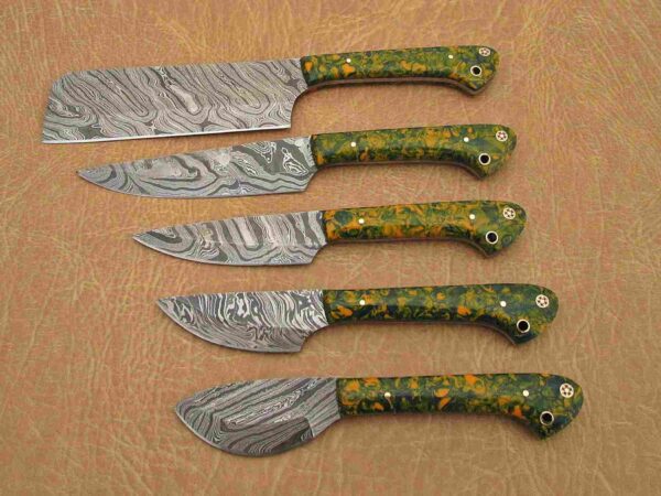 Custom Handmade Damascus Steel Chef Knife Set With Leather Roller Kit | Christmas Gift, Birthday Gift, Wedding Gift, Anniversary Gift, Valentine's Gift - Image 3