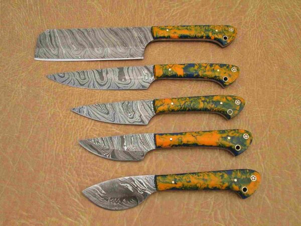 Custom Handmade Damascus Steel Chef Knife Set With Leather Roller Kit | Christmas Gift, Birthday Gift, Wedding Gift, Anniversary Gift, Valentine's Gift - Image 3