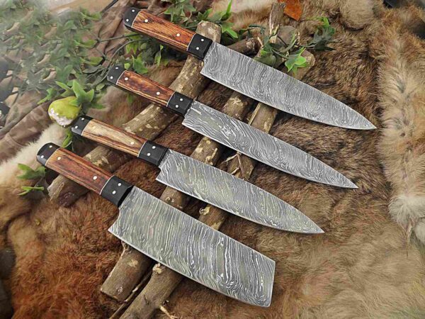 Custom Handmade Damascus Steel Chef Knife Set With Leather Roller Kit | Christmas Gift, Birthday Gift, Wedding Gift, Anniversary Gift, Valentine's Gift - Image 4