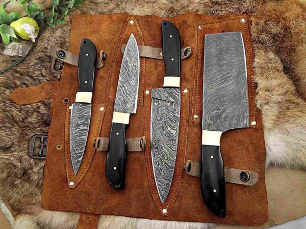 Custom Handmade Damascus Steel Chef Knife Set With Leather Roller Kit | Christmas Gift, Birthday Gift, Wedding Gift, Anniversary Gift, Valentine's Gift - Image 4