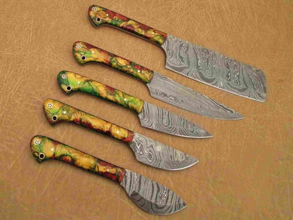 Custom Handmade Damascus Steel Chef Knife Set With Leather Roller Kit | Christmas Gift, Birthday Gift, Wedding Gift, Anniversary Gift, Valentine's Gift - Image 4