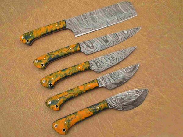 Custom Handmade Damascus Steel Chef Knife Set With Leather Roller Kit | Christmas Gift, Birthday Gift, Wedding Gift, Anniversary Gift, Valentine's Gift - Image 4