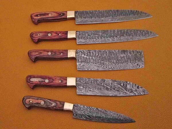 Custom Handmade Damascus Steel Chef Knife Set With Leather Roller Kit | Christmas Gift, Birthday Gift, Wedding Gift, Anniversary Gift, Valentine's Gift - Image 5