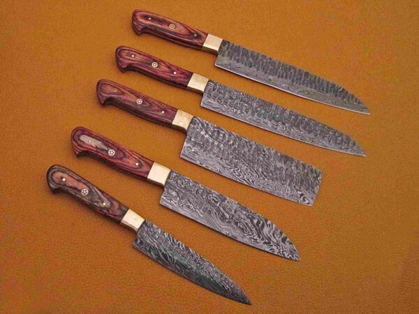 Custom Handmade Damascus Steel Chef Knife Set With Leather Roller Kit | Christmas Gift, Birthday Gift, Wedding Gift, Anniversary Gift, Valentine's Gift - Image 6