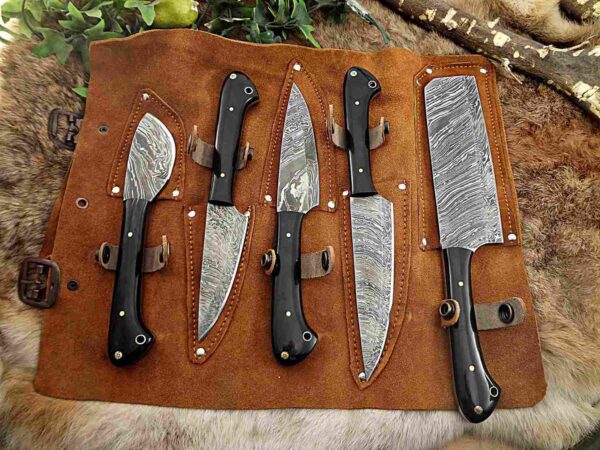 Custom Handmade Damascus Steel Chef Knife Set With Leather Roller Kit | Christmas Gift, Birthday Gift, Wedding Gift, Anniversary Gift, Valentine's Gift