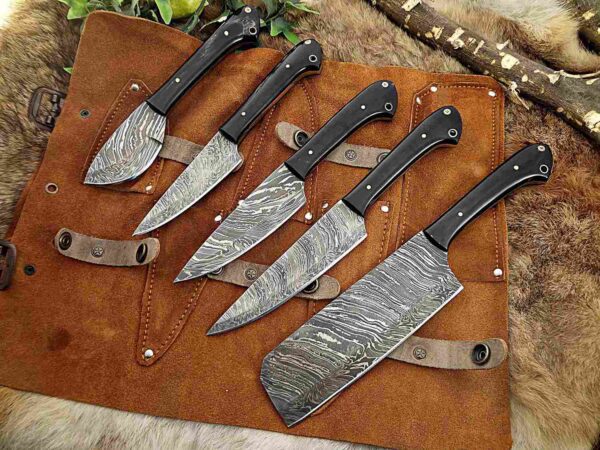 Custom Handmade Damascus Steel Chef Knife Set With Leather Roller Kit | Christmas Gift, Birthday Gift, Wedding Gift, Anniversary Gift, Valentine's Gift - Image 3