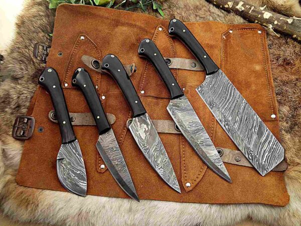 Custom Handmade Damascus Steel Chef Knife Set With Leather Roller Kit | Christmas Gift, Birthday Gift, Wedding Gift, Anniversary Gift, Valentine's Gift - Image 4