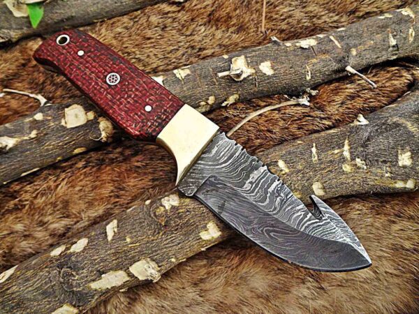 Custom Handmade Damascus Steel Gut Hook Skinner Knife | Christmas Gift, Birthday Gift, Wedding Gift, Anniversary Gift, Valentine's Gift - Image 4