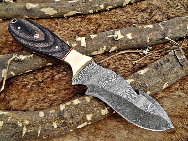 Custom Handmade Damascus Steel Gut Hook Skinner Knife | Christmas Gift, Birthday Gift, Wedding Gift, Anniversary Gift, Valentine's Gift - Image 4