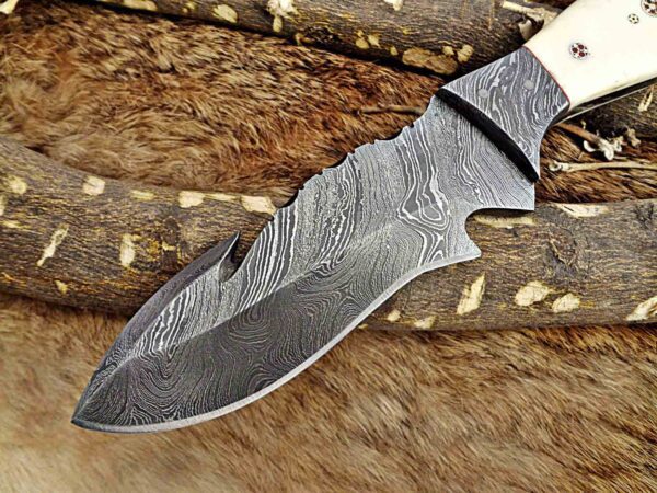 Custom Handmade Damascus Steel Gut Hook Skinner Knife | Christmas Gift, Birthday Gift, Wedding Gift, Anniversary Gift, Valentine's Gift - Image 2