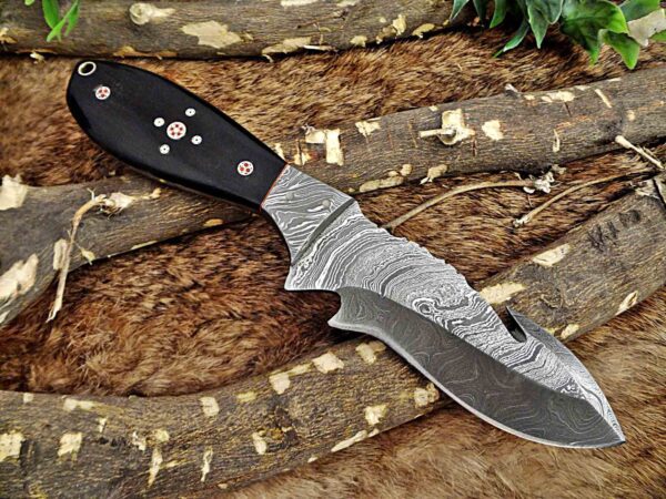 Custom Handmade Damascus Steel Gut Hook Skinner Knife | Christmas Gift, Birthday Gift, Wedding Gift, Anniversary Gift, Valentine's Gift - Image 4