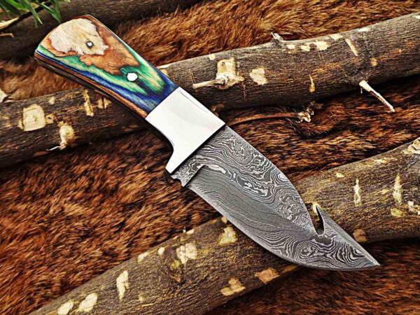 Custom Handmade Damascus Steel Gut Hook Skinner Knife | Christmas Gift, Birthday Gift, Wedding Gift, Anniversary Gift, Valentine's Gift - Image 4